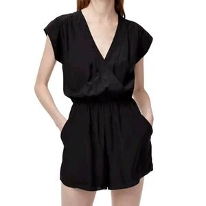 Black V-Neck Aritzia Babaton Silk Romper